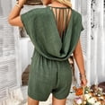 thumbnail image 3 of Women's Summer Short Sleeve V Neck Romper Back Hollow Out Jumpsuit with Pockets - Polyester Lightweight Comfortable Loose Fit for Beach Party Vacation, 3 of 5
