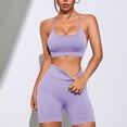 thumbnail image 5 of kpoplk Womens Seamless Workout Sets 2 Piece Strappy Halter Sports Bra Scrunch Butt Shorts Gym Yoga Outfits(Light Purple,M), 5 of 6