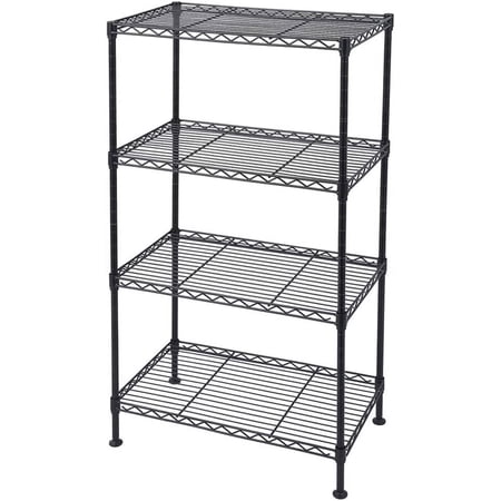 Lykos Changeable Assembly Floor Standing Carbon Steel Storage Rack Wire Shelves Unit Adjustable Metal Shelf Rack Kitchen Storage Organizer (Black, 4-Layer)