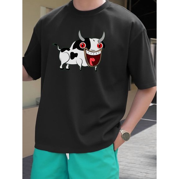 Happy Cow Tee Christmas comfort colors tshirt graphic t shirts men's 180G 100% Cotton black Spring and summer outdoor loungewear Comfortable activewear, perfect for gifts Hip-hop street style humor