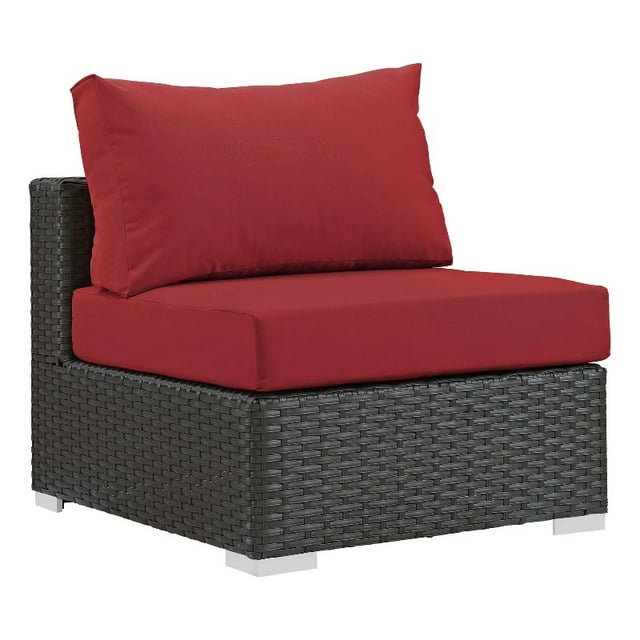 Modway Sojourn Aluminum Fabric and Rattan Patio Armless Chair in Canvas/Red