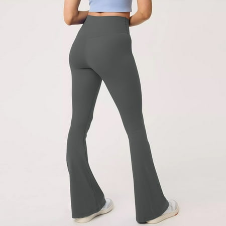Women s Casual Bootleg Yoga Pants V Crossover High Waisted Flare Workout Pants Leggings Dark Gray M