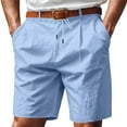 thumbnail image 3 of YLSDY Men's Linen Shorts Summer Pleated Business Casual Dress Shorts 7 Inch Walking Bermuda Beach Designer Vacation Outfits Light Blue M, 3 of 8