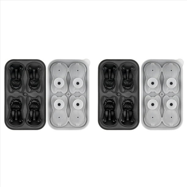 2X Molde para Cubitos de Hielo de Bulldog Francés, Bandeja para Cubitos de Hielo con Formas Divertidas de 4 Orificios para Whisky, Cóctel y Negro