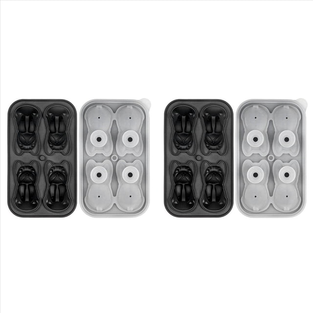 2X Molde para Cubitos de Hielo de Bulldog Francés, Bandeja para Cubitos de Hielo con Formas Divertidas de 4 Orificios para Whisky, Cóctel y Negro