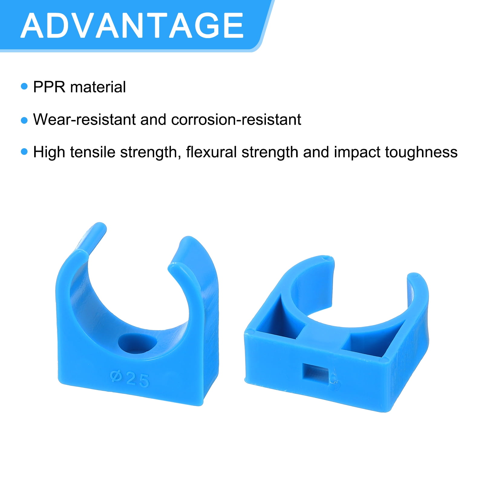 Uxcell 100Pack U-Shaped Water Pipe Clamps, PPR Pipe Clamps Clips Fit for 25mm/0.98" OD Water Pipes, Blue