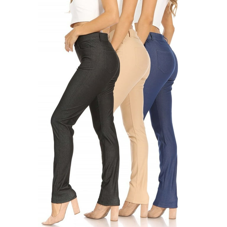Women's 3 Pack Casual Comfy Slim Pocket Jeggings Jeans Pants with Button