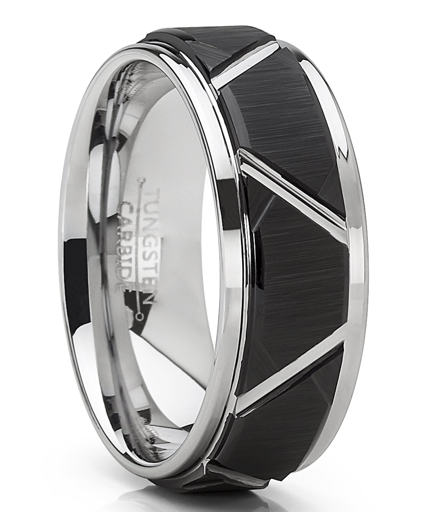 Ringwright Co Mens Tungsten Carbide Wedding Ring 8mm Black Faceted
