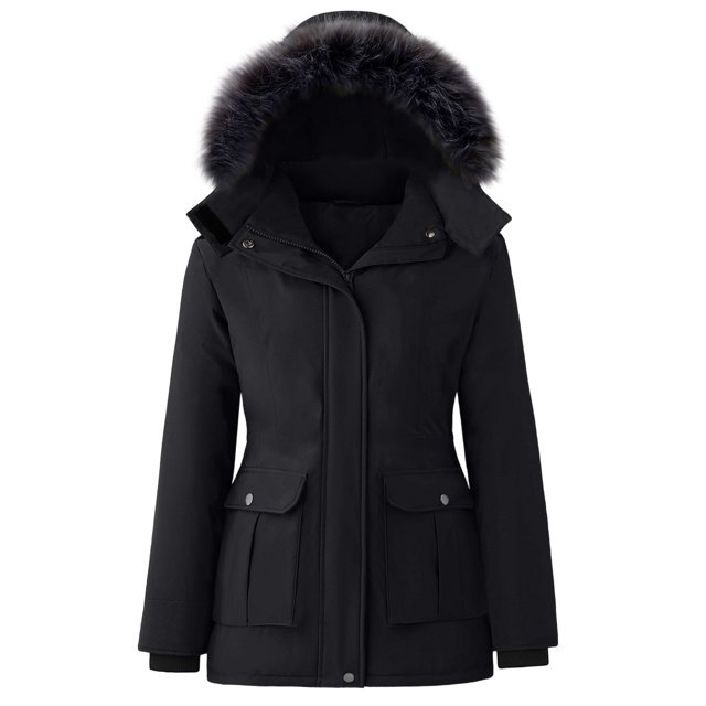 Women's Solid Color Winter Down Jacket with Detachable Hood