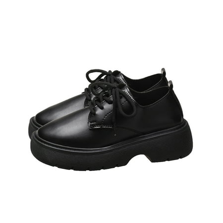 

KIJBLAE Women s Shoes Platform Loafers Chunky Heel Lace Up Oxfords Round Toe Brogues Non-Slip Flats Creepers Black 38
