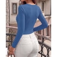 thumbnail image 4 of BTFBM Lace Deep V Neck Fitted Long Sleeve Shirts for Women | Womens Fall Fashion, Casual T Shirt, Base Layer, Basic Undershirts, Slim Fit Going Out Tops, Date Night Out Outfits, 4 of 9