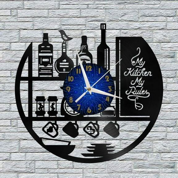 My Kitchen My Rules 12 Inch Vinyl Record Wall Clock - Silent, Creative, and Unique Clock for Living Room, Entryway, or Bedroom Decor - Perfect Gift Idea(12 inchs B without LED)