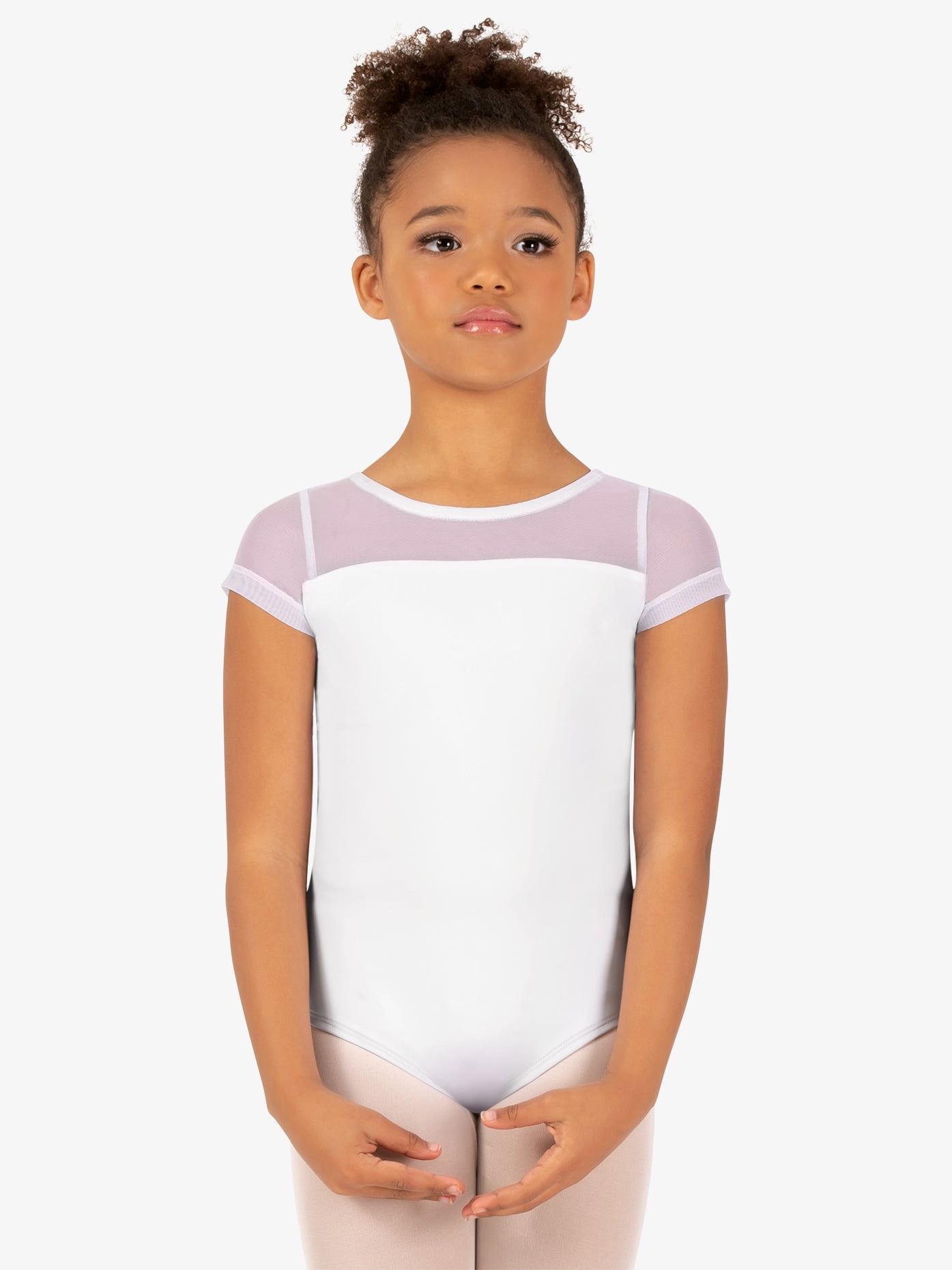 Theatricals Girls Mesh Insert Short Sleeve Leotard