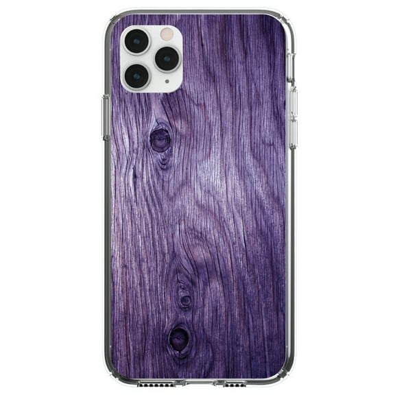 DistinctInk Clear Shockproof Hybrid Case for iPhone 13 Pro MAX (6.7" Screen) - TPU Bumper, Acrylic Back, Tempered Glass Screen Protector - Purple Weathered Wood Grain Print - Printed Wood Grain Image