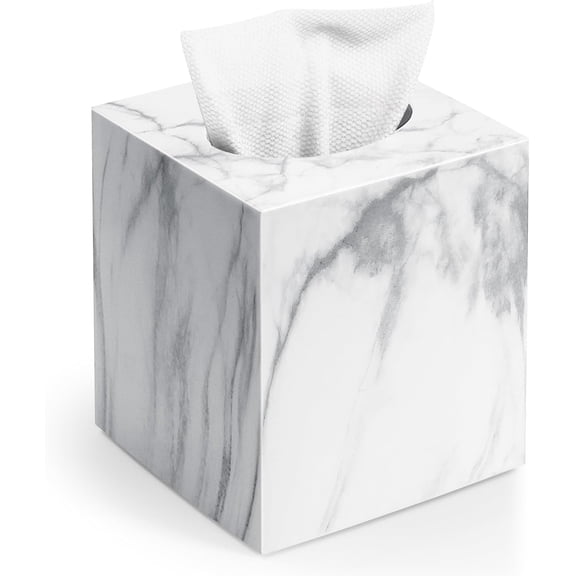 Tivkeber Square Tissue Box Cover, Marble Modern Facial Paper Holder for Bathroom Vanity, Bedroom, Desk