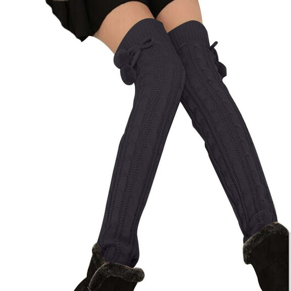 Socks for Women Ankle High, Women's Lengthened Knee Length Solid Color Warm Stockings Dough Twists Socks Wool Ball Stockings New Socks for Women Style B-85 Dark Gray One Size