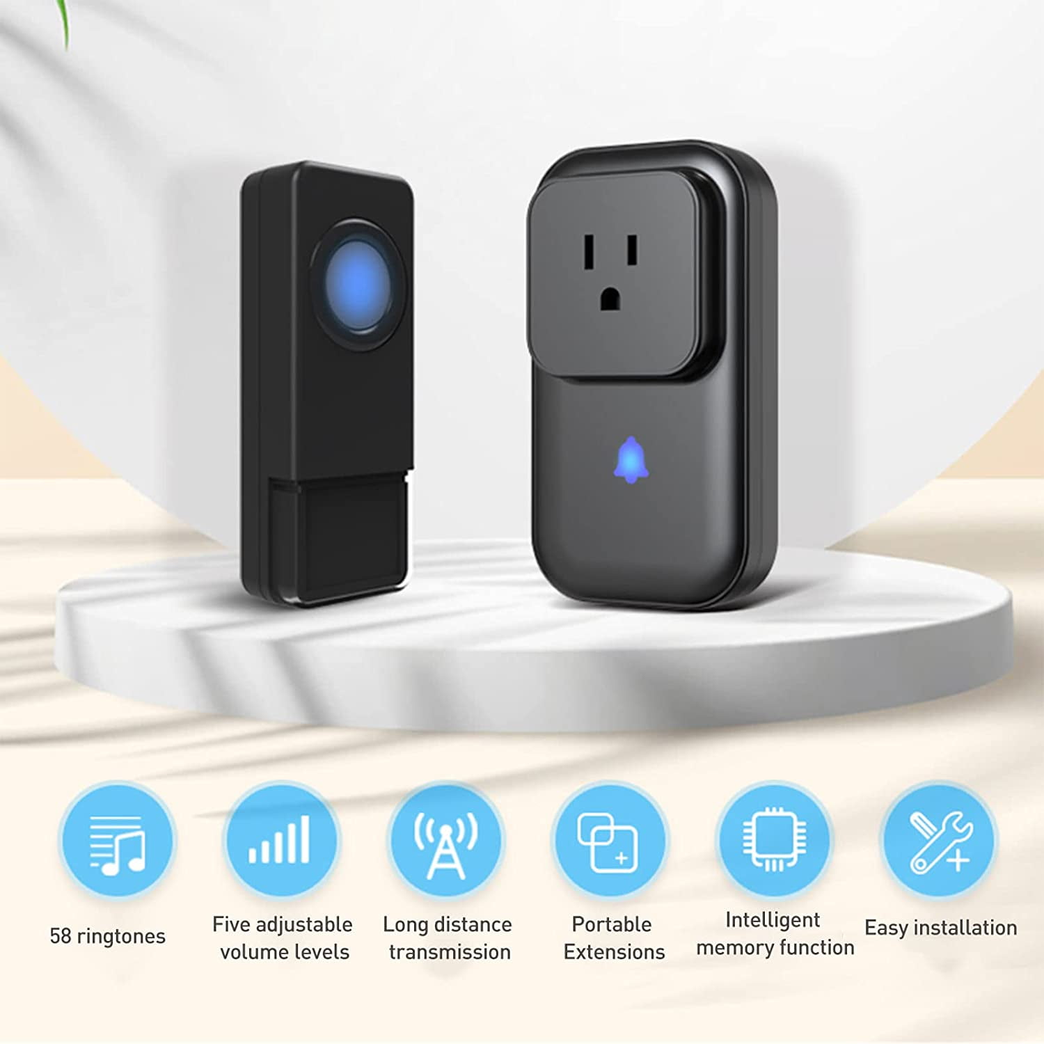 Wireless Doorbell Plug-in, Allytech Doorbell Chimes Door Chime for Home/Classroom, Self-Powered IP55 Waterproof Doorbell Operating at 1000ft Range with 58 Chimes, 5-Level Volume & LED Light