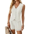 thumbnail image 2 of Women'S 2 Piece Outfits Vest Waistcoat Dressy Casual Sets Wide Leg Short Pants Suits White M, 2 of 9
