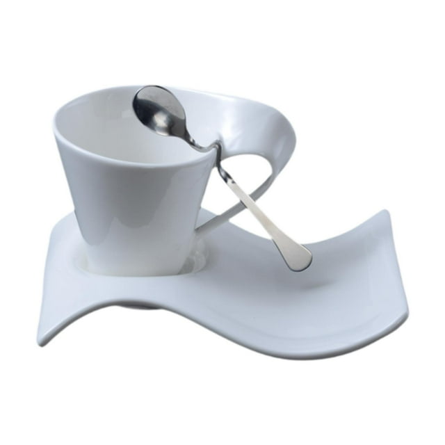 Juego de y platillo de cerámica para café con leche, , regalo romántico de abstracto con cuchara para cumpleaños, oficina, amigo o 200 ml