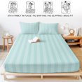 thumbnail image 5 of Cal.King Size Fitted Sheet Set - Mint Green Stripes 3 Piece Bedding Sets 16" Deep Pocket Fitted Sheet with 2 Pillowcases, Modern Vertical Lines Geometric Minimalist Microfiber Hotel Bed Sheets, 5 of 9