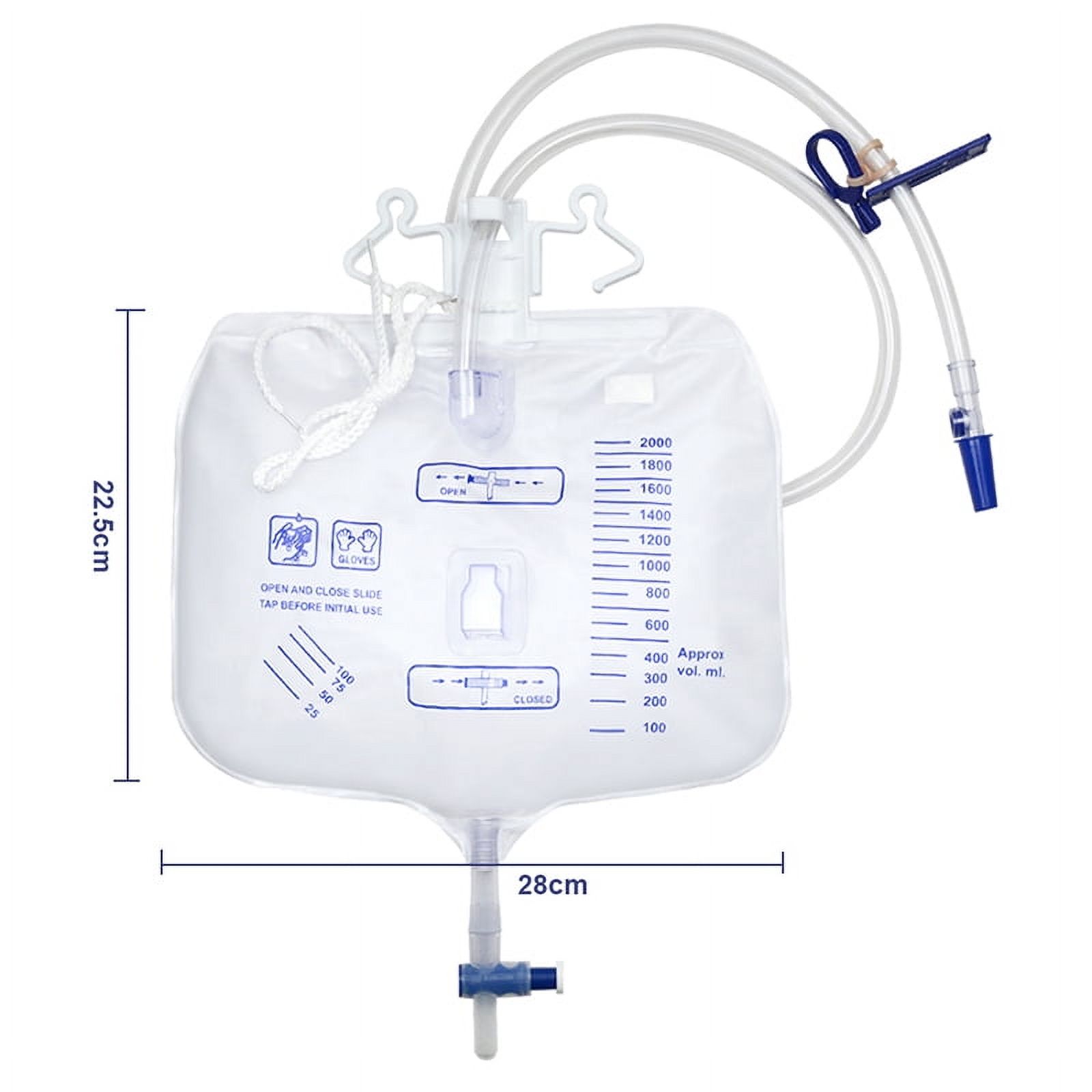 5Pcs Urine Drainage Bags, 2000ml Capacity Leg Bag Urine Collection Bag with Tubing, Anti-Reflux Valve