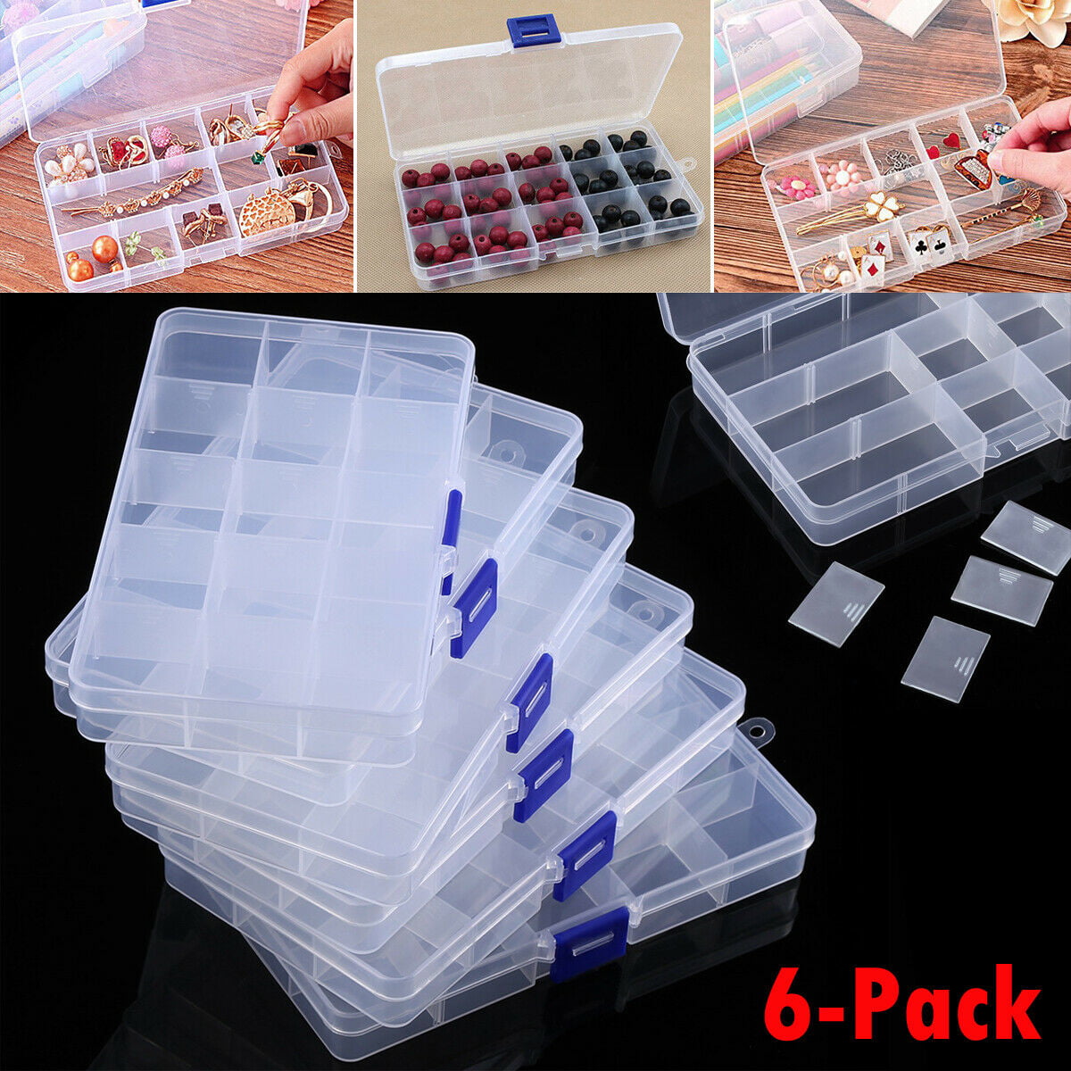 Clear Jewelry Box 6-Pack Plastic Bead Storage Container Earrings Organizer 