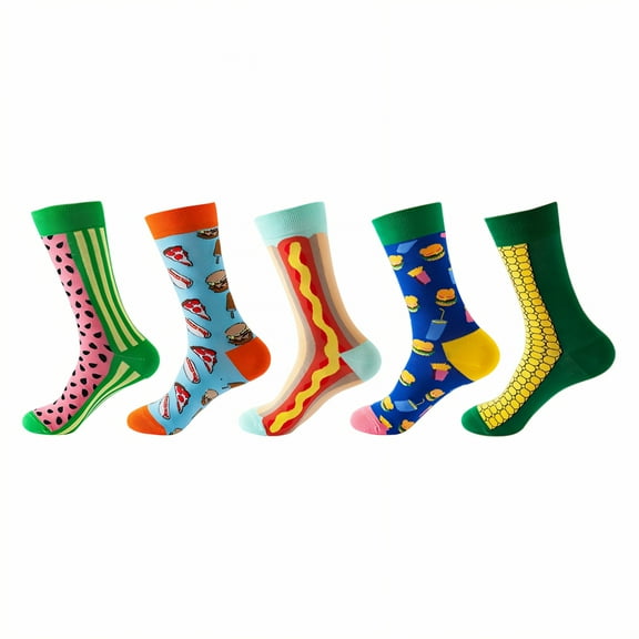 TELOLY 5Pairs Boot Socks for Women,All-Season Wear Womens Crew Socks,Color Block Style Men Socks,Combination1