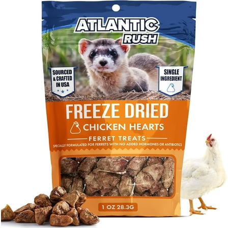 Freeze Dried Ferret Treats - Resealable Bag of Treats for Small Pets- Ferret Snacks - Single Ingredient Ferret Food With No Preservatives Or Fillers- Small Animals Treats (1oz, chicken Heart)