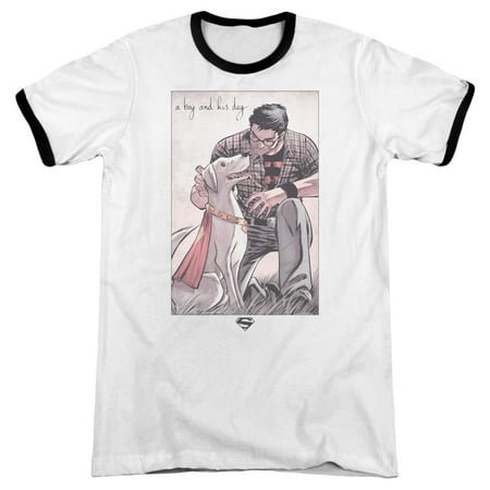 Superman Mans Best Friend T-shirt White/Black Adult Unisex 60% Cotton/40% Polyester Short