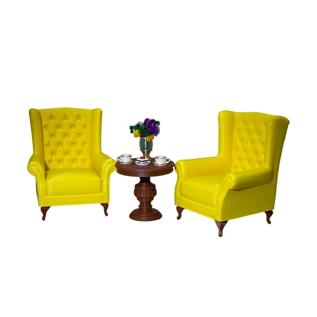 Juego de sofá americano en miniatura para casa de muñecas, muebles para casa de muñecas, escala 1/12, manualidades, mini adorno, juego de mesa y sofá Amarillo