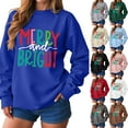 thumbnail image 4 of zaveiop Christmas Sweatshirts for Women Merry and Bright Sweatshirt Vintage Crewneck Long Sleeve Pullover Tops (Green, S), 4 of 6