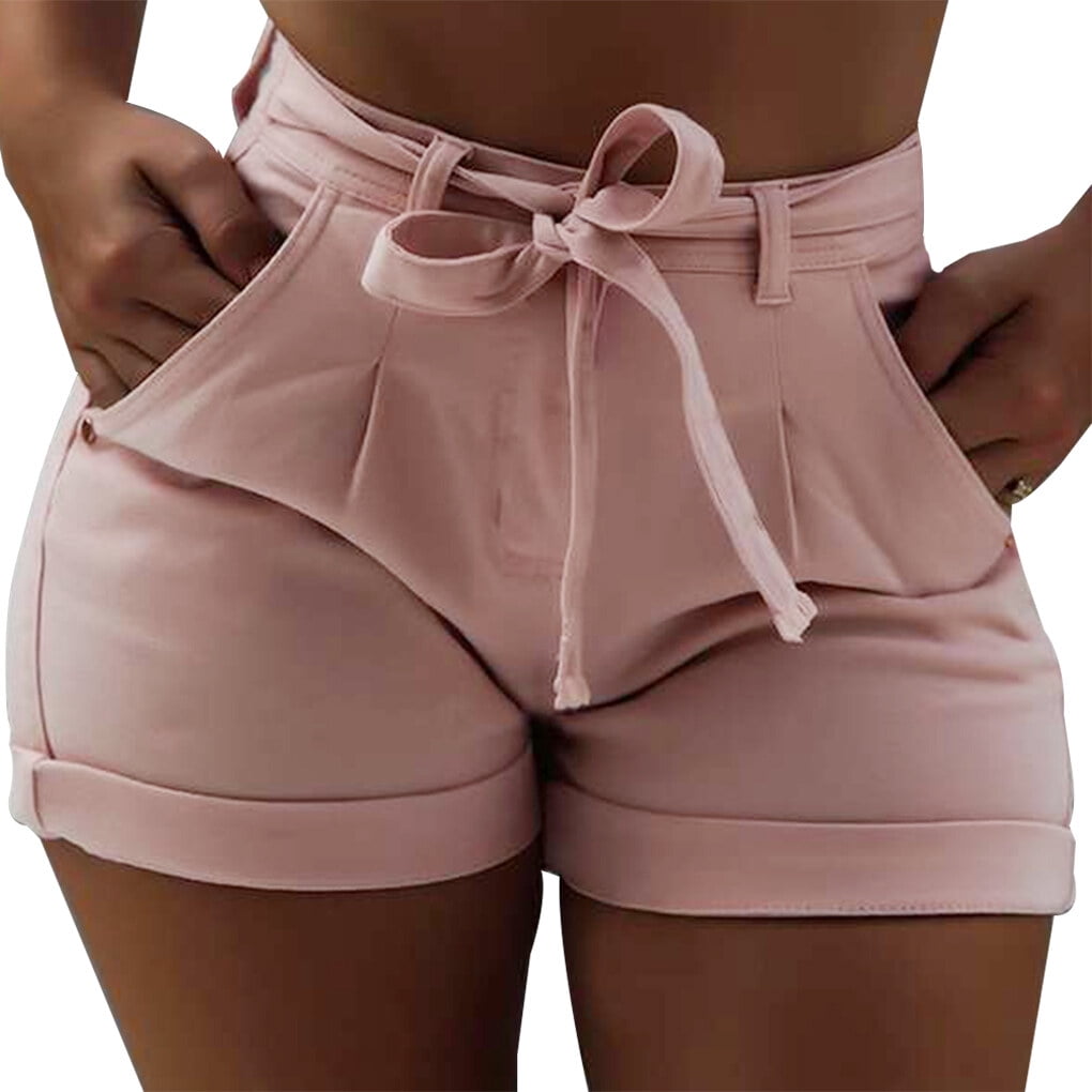 thinsony Women Denim Shorts Skinny Short Jeans High waist Hot Pants Washed Elastic Pink XXXL Walmart