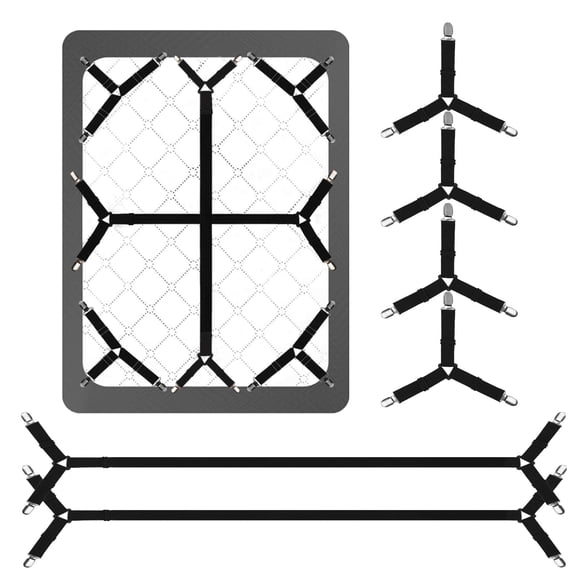 Bed Sheet Straps,6 PCS Secure and Fitted Sheet Straps for Full Size Bed,Adjustable Sheet Clips for Perfectly Fitted Sheet Straps Holders for Corners,Enhance Your Sleeping Experience,Black