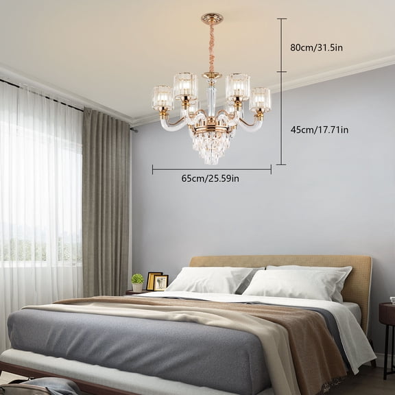 6-Light Modern Elegant Crystal Chandelier Gold Pendant Ceiling Lighting Fixture