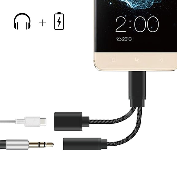 Hytrove USB Type C to 3.5mm Audio Adapter Cable 2 in 1 Headphone Adapter for Smartphone Black