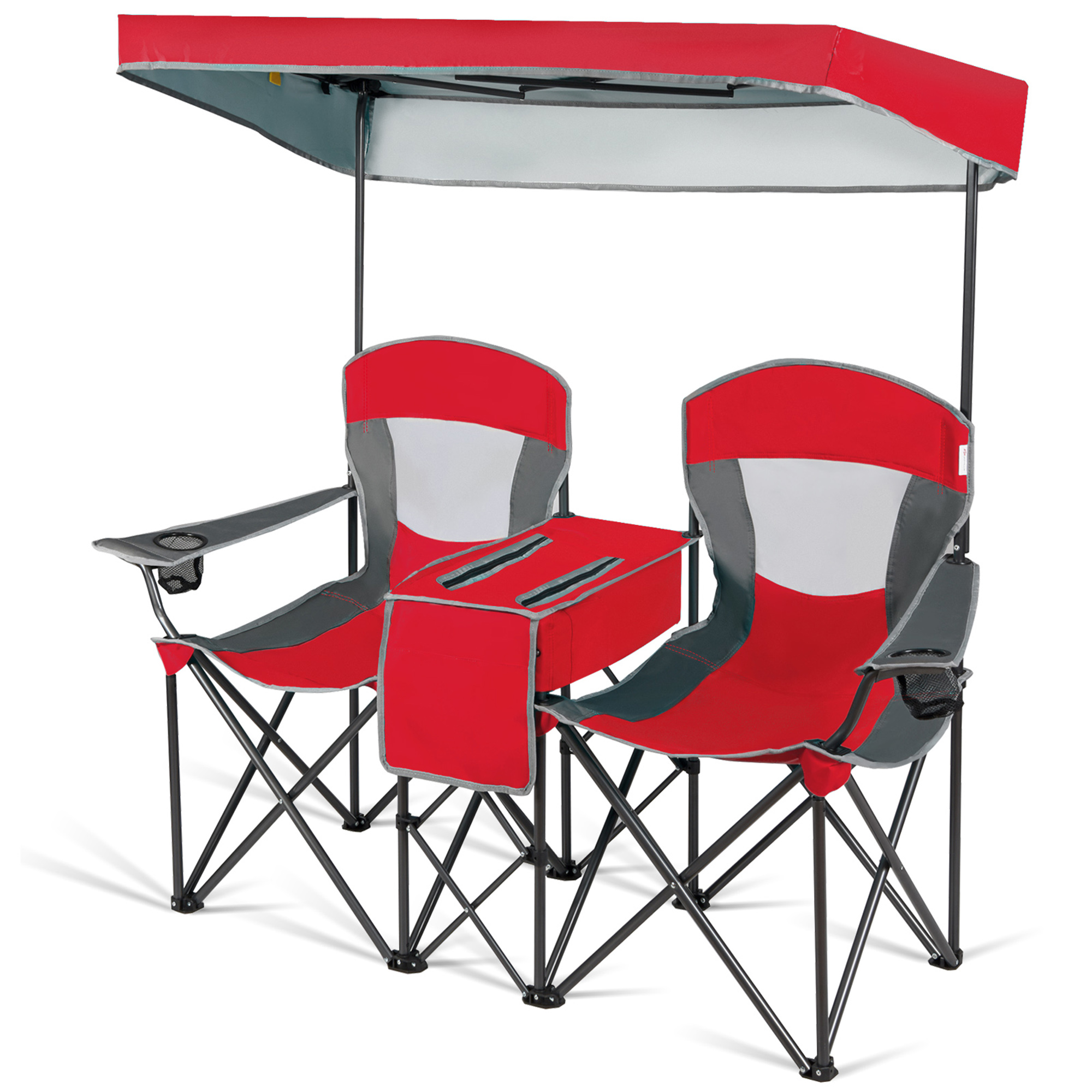 Gymax Folding 2-Person Camping Chair with Canopy and Cooler photo 3
