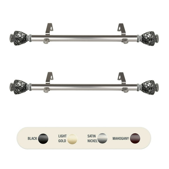 Virginia 1 inch Side Curtain Rod 12-20 inch long (Set of 2) - Satin Nickel