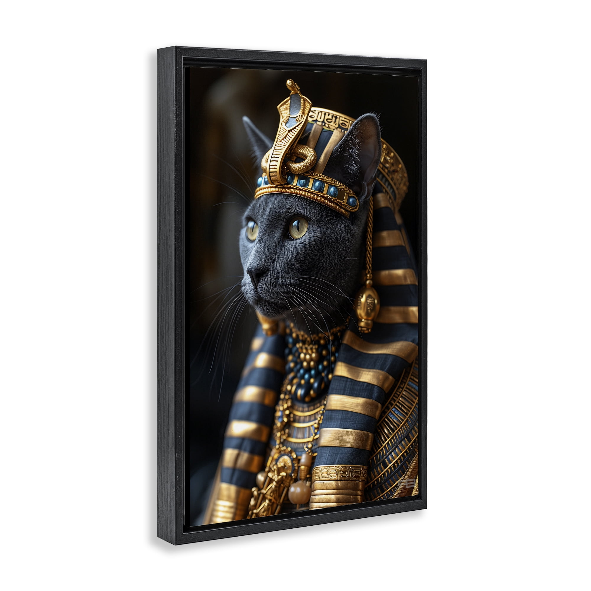 Stupell Industries Egyptian Pharaoh Cat Novelty Painting Black Floater Framed Canvas Art Print Wall Art, 21 x 31