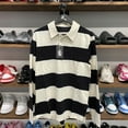 thumbnail image 3 of By Mullay Men's Striped Rugby Shirt - Long Sleeve Cotton Polo - Classic Collared Casual Golf Shirt, Black/White, M, 3 of 4