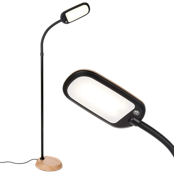 ERDS-Litespan Slim Floor lamp, Modern LED Lamp for Living Rooms & Offices, Tall Lamp with Adjustable Gooseneck, Work Light for Crafts, Dimmable Standing Lamp for Bedroom Reading - Wood