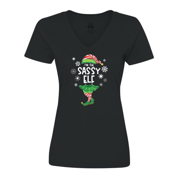 Inktastic Funny Christmas I'm the Sassy Elf with Shoes and Hat Women's V-Neck T-Shirt
