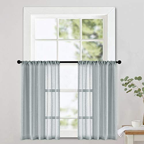 Mrtrees Sheer Tier Curtains Grey 24, 24 Inch Curtains