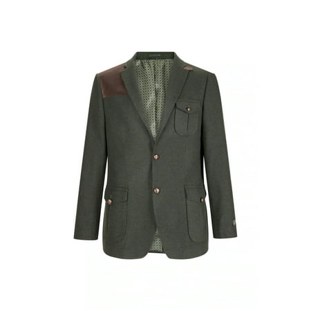 Mens Wool Tweed Shooting Jacket Hunting Blazer Smart Casual Elbow Patch Olive