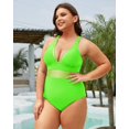 thumbnail image 3 of GHSDFBB Women Plus Size One Piece Swimsuits V Neck Tummy Control Bathing Suits Retro Ruched Swimwear, 3 of 5