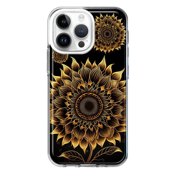 MUNDAZE Case for Apple iPhone 15 Pro Max Slim Hard Shell Soft TPU Hybrid Shockproof Heavy Duty Protective Phone Cover - Mandala Geometry Abstract Sunflowers Pattern