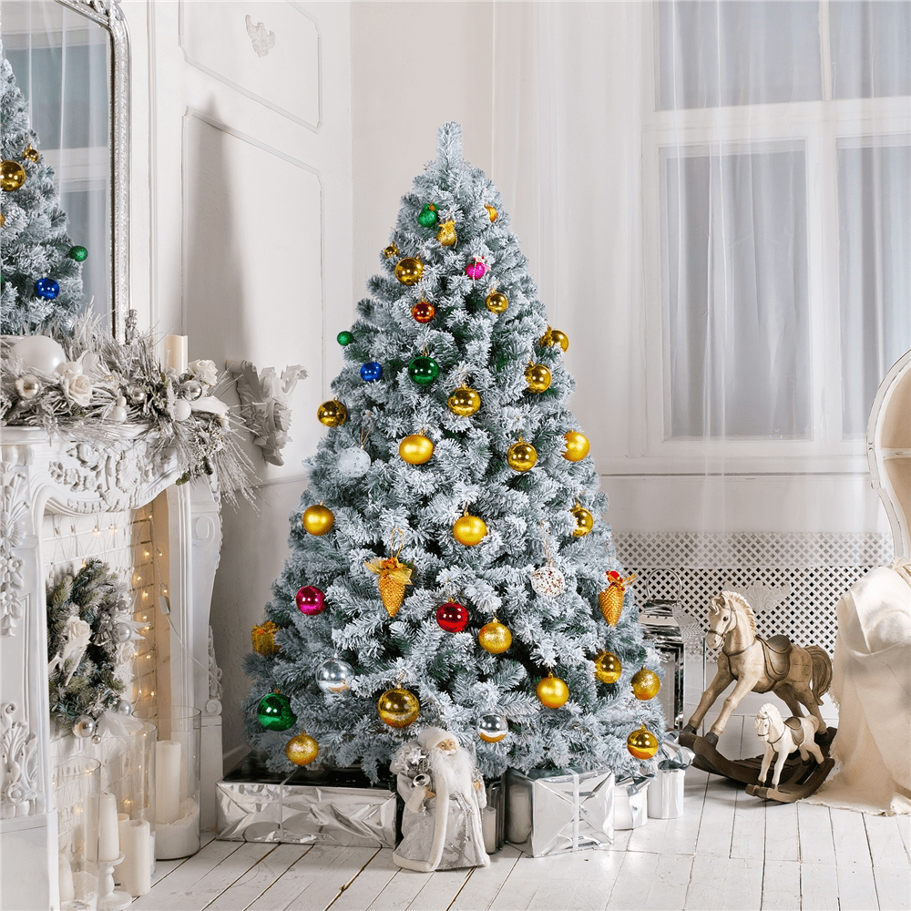 Alden Design 6 Ft Foldable Christmas Tree with Lights, Frosted White