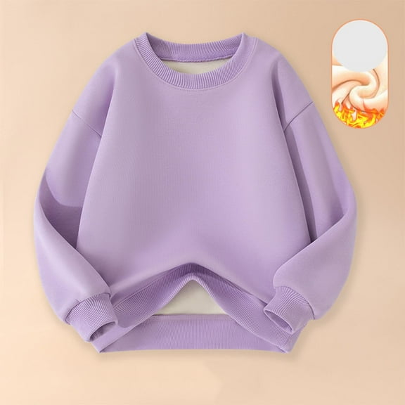 Cethrio Girls Thermal Sweatshirts, Pullover Long Sleeve Cotton Crew Neck Fall Winter Tops Purple Size 7-8 T