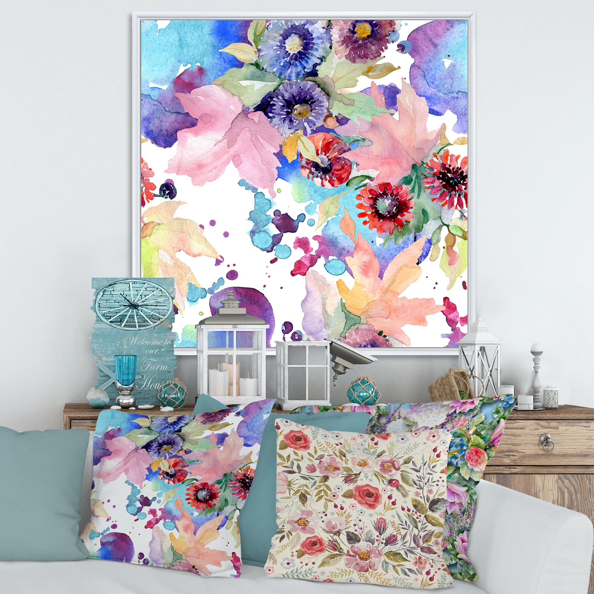 Designart 'Wildflowers and Vibrant Wild Spring Leaves VIII' Modern Framed Canvas Wall Art Print