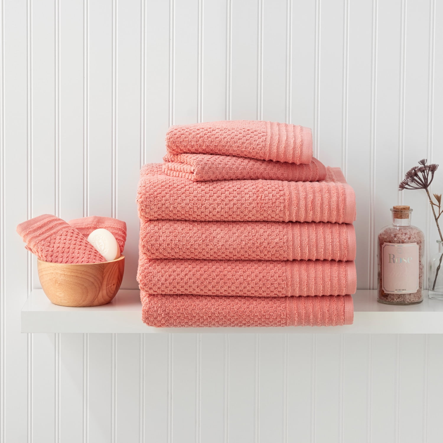 Martha Stewart Everyday Texture Towel 8 Piece Set Gaugan Coral