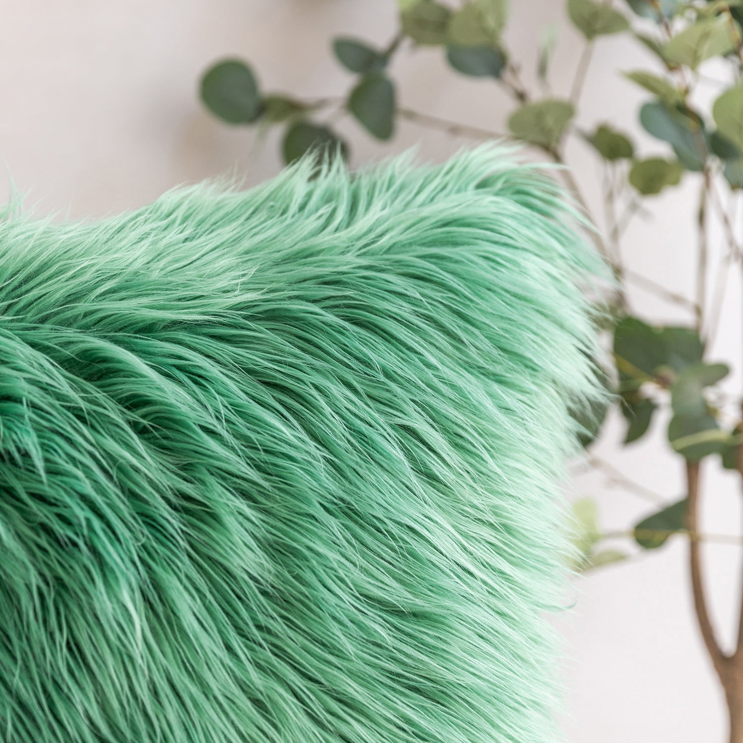 Luxury Mongolian Fluffy Faux Fur Series Square Decorative Throw Pillow Cusion for Couch, 12" x 20", Green, 2 Pack